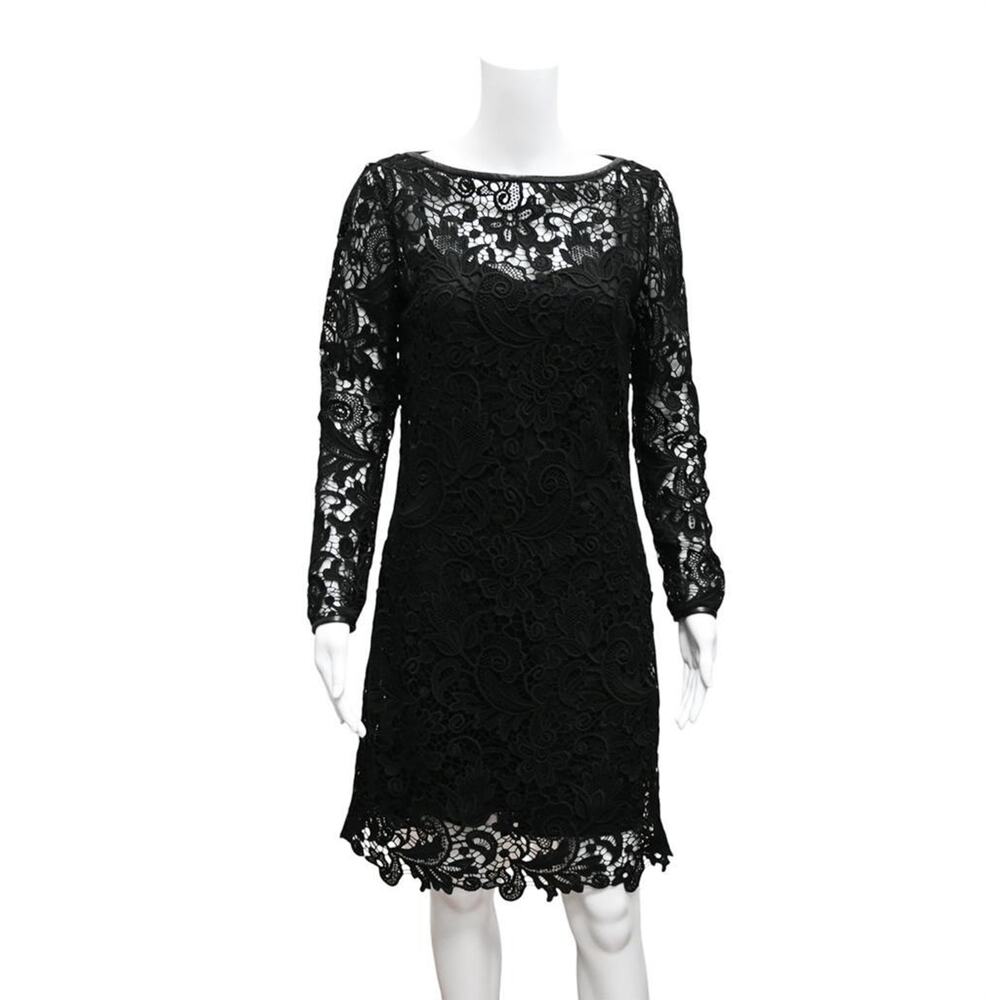 Ralph Lauren Long Sleeve Lace Sheath Dress Size 6 Black Knee Length